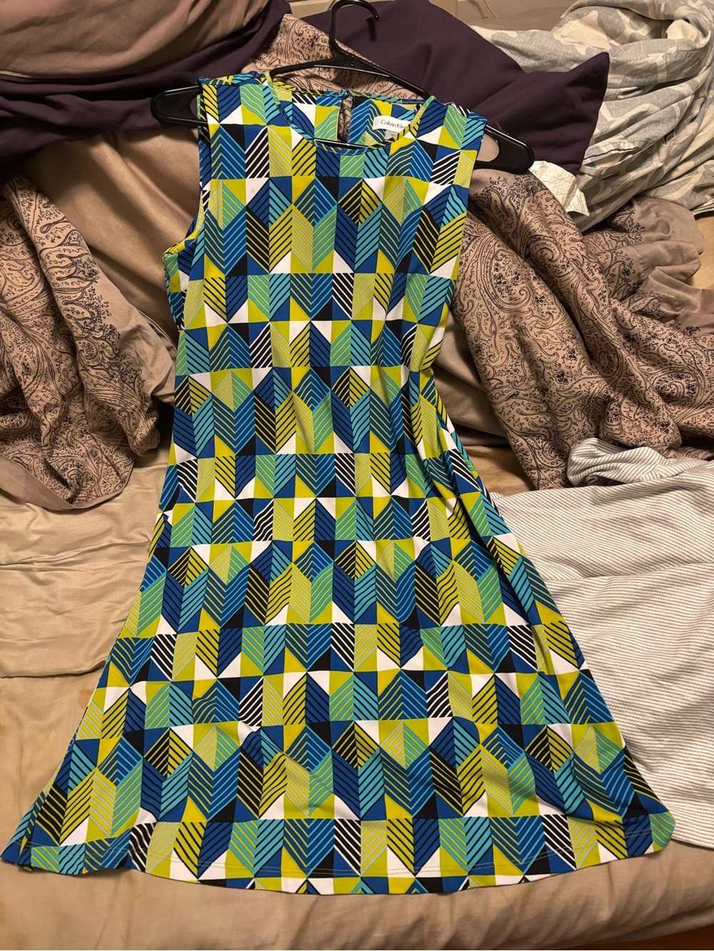 Calvin Klein Sleeveless Midi Dress in Blue, Green, White